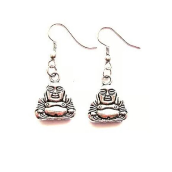 BUDDHA CHARM EARRINGS (SILVER OR GOLDTONE) - Picture 4 of 4